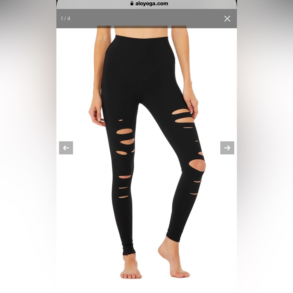 ALO YOGA Black Extreme Ripped Warrior Leggings Size medium